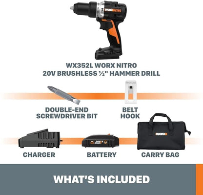 Worx WX352L 20V Power Share 1/2" Cordless Hammer Drill