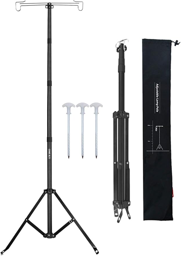 OMUKY Telescopic Lantern Stand with Base Outdoor Camping Lamp Stand Pole Adjustable Lantern Pole (Black)