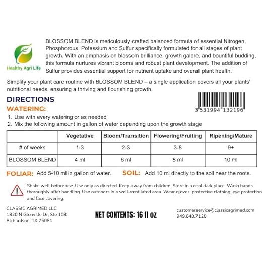 Blossom Blend - Balanced Fertilizer Formula for Blossom and Growth - - Flowers, Ornamental and Fruit - Contains Nitrogen (N), Phosphorous (P), Potassium (K) and Sulfur (S) - 16 fl oz