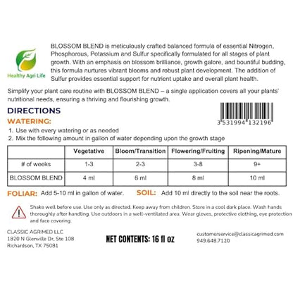 Blossom Blend - Balanced Fertilizer Formula for Blossom and Growth - - Flowers, Ornamental and Fruit - Contains Nitrogen (N), Phosphorous (P), Potassium (K) and Sulfur (S) - 16 fl oz