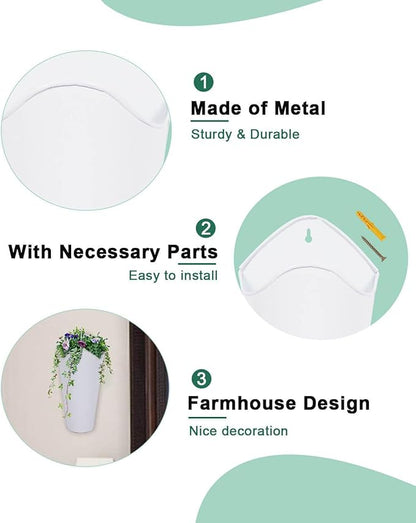 vensovo 12 Inches Galvanized Wall Planters - 2 Packs Metal Tin Vases for Flowers Indoors, Farmhouse Hanging Planter Tall Flower Holder for Country Decor Outdoors, White