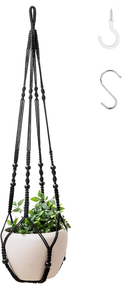 43 Inch Macrame Plant Hanger Indoor, Large Size No Tasselss Crochet Cotton Rope Hanging Planter Basket, Decorative Flower Pot Holder for Boho Home Decor (with 2 Hooks)