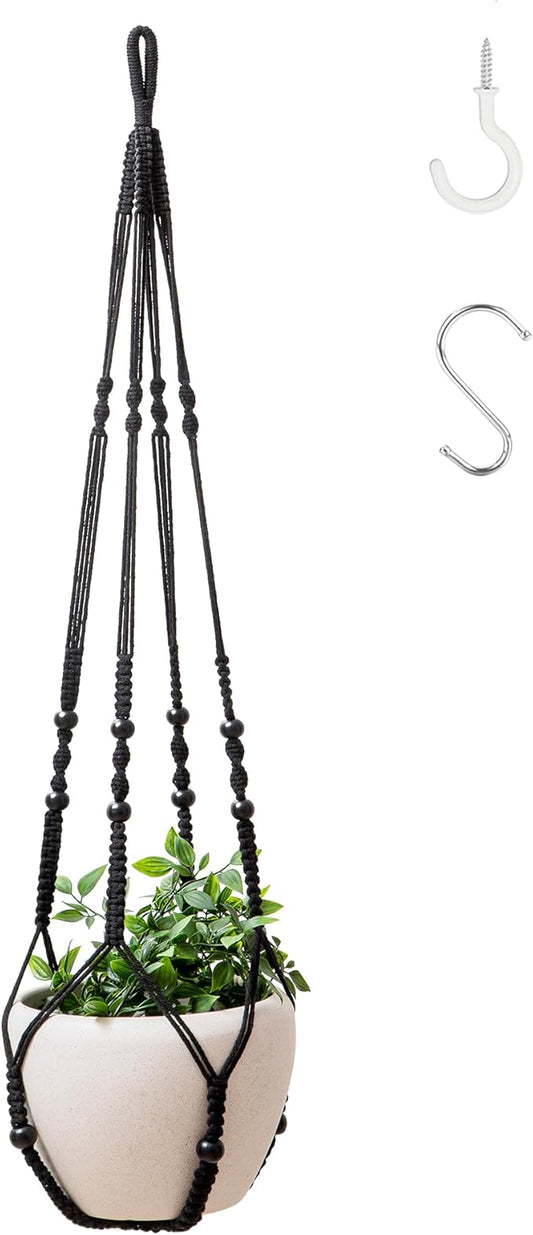 43 Inch Macrame Plant Hanger Indoor, Large Size No Tasselss Crochet Cotton Rope Hanging Planter Basket, Decorative Flower Pot Holder for Boho Home Decor (with 2 Hooks)