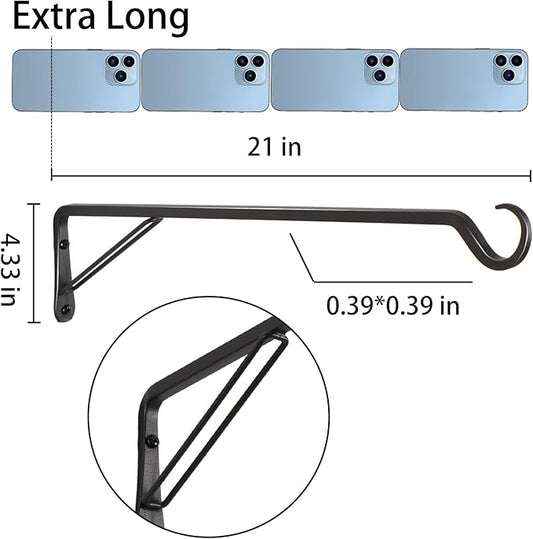 2 Pack Extra Long 21 Inch Heavy-Duty Rust-Resistant Solid Steel Plant Hangers and Bird Feeder Hangers for Indoor and Outdoor Decor, Wall Hooks