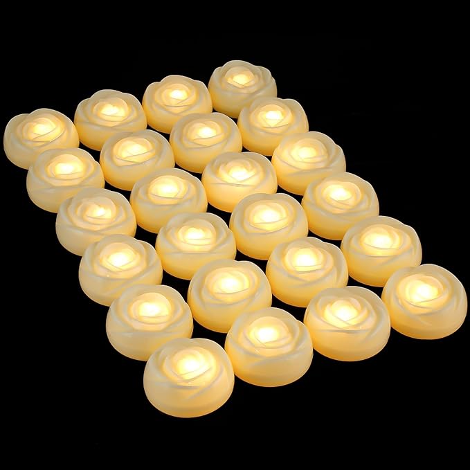Enido Flameless LED Floating Candles Battery Operated Waterproof Outdoor Plastic Tealights Pack of 24 for Wedding(Ivory)