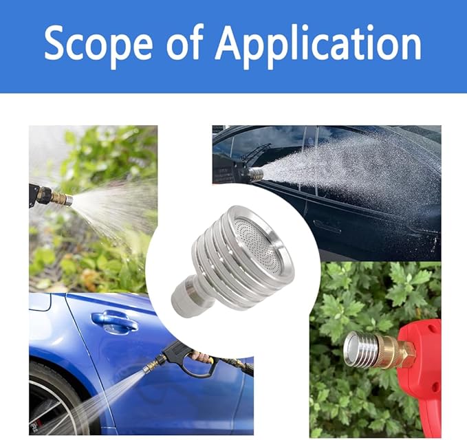 Hole High Pressure Wash Head Nozzle with 1/4 Quick Connect Adapter，Stainless Steel Soft Rain Sprinkler for Washing Car Tire Details, Cleaning Garden Watering Car Wash Nozzle (0.4mm)
