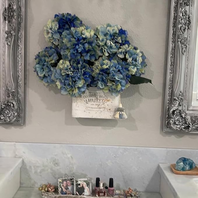 All Chic Set of 2 Metal Hanging Wall Planters Outdoor Indoor Mail Wall Mounted Planter Antique Shabby Chic Wall Decor (White Gold)