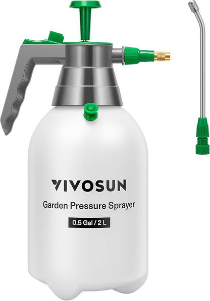 VIVOSUN 0.5Gal Handheld Garden Sprayer, 2L Pump Sprayer, 68 Oz Water Spray Bottle with Safety Valve, Adjustable Nozzle, Extended Spray Rod & Additional Seals, Ideal for Watering, Fertilizing, Cleaning