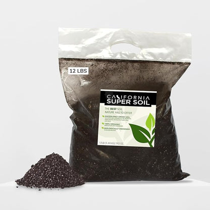 California Super Soil Premium 100% Organic Super Soil - 18+ Nutrient Blend - Living Soil Technology - Potting and Garden Soil for Indoor Grow Kit - 12Lbs Bag - Grows 4 Plants