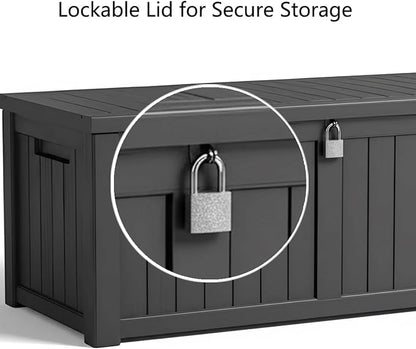 150 Gallon Resin Deck Box with Lockable Lid - Outdoor Waterproof Storage for Patio Furniture, Garden Tools, Cushions & Pool Accessories, Wood Grain Design, Easy Assembly