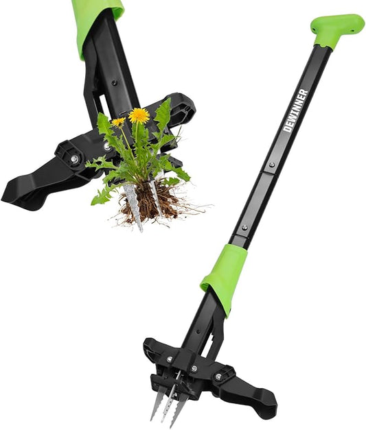 DEWINNER 4-Claw Stand Up Weed Puller Tool, 34'' Heavy Duty Manual Weeding Tool with Ergonomic Handle, Effortless Weed Removal & Ejector Design for Lawn, Garden – No Bending or Kneeling