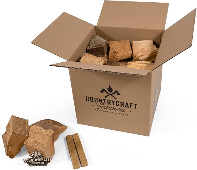 Kiln-Dried Red Oak Cooking Wood Chunks – Sustainably Sourced Firewood and BBQ Wood for BBQs, Grills & Smokers – 10 lbs, Made in The USA with 2 Firestarters