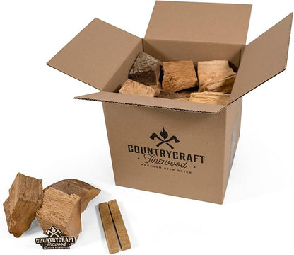 Kiln-Dried Red Oak Cooking Wood Chunks – Sustainably Sourced Firewood and BBQ Wood for BBQs, Grills & Smokers – 10 lbs, Made in The USA with 2 Firestarters