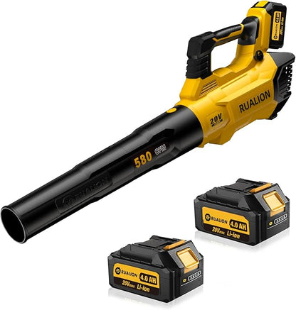 Leaf Blower Cordless, Electric Leaf Blowers Up to 580 CFM 160 MPH, Battery Powered Blowers for Lawn Care, Patio, Garage(2 * 20V 4.0 Ah Batteries and Charger Included)