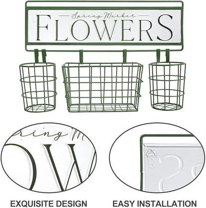 Vintage Metal Hanging Flower Pot Rustic Wall Mounted Planter Bucket 3 Basket Farmhouse Plants Holder with Detachable Hooks for Garden Railing Fence Patio Yard Outdoor Decor Green