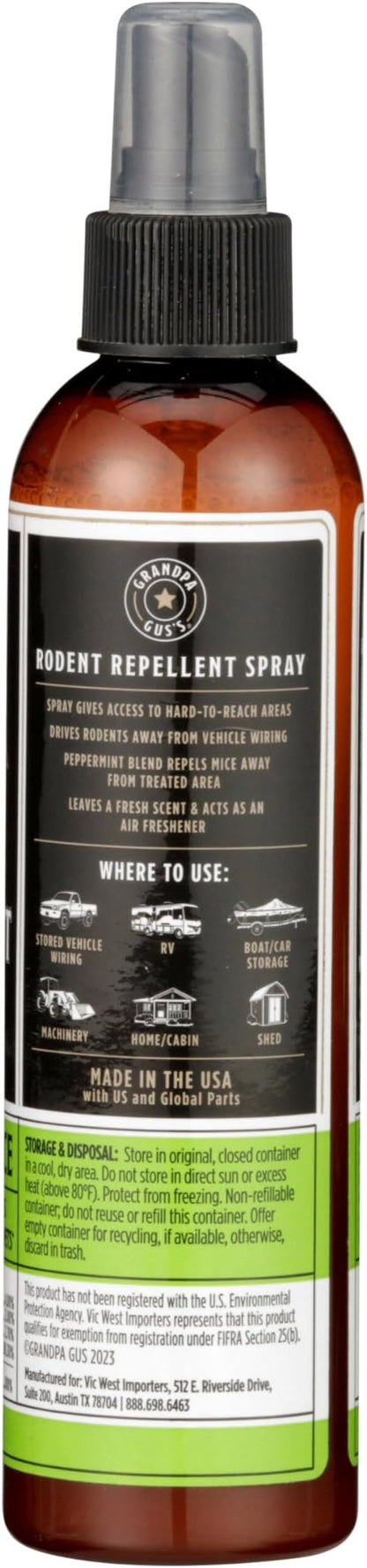 Grandpa Gus's Mouse Repellent Spray, Peppermint & Cinnamon Oil Formula, Repels Mice & Rats from Nesting, Chewing in Homes/RV, Boat/Car, Storage & Wiring, 8 fl oz (2 Bottles)