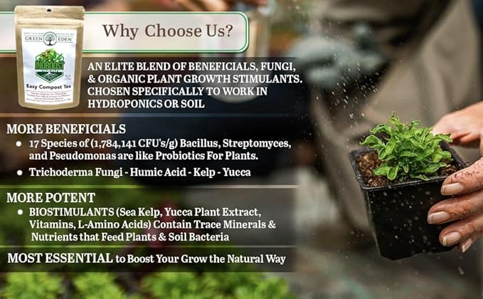 GreenEden InoBoost Ultimate Easy Compost Tea for Plants - Nutrient & Bloom Booster - Soluble Biostimulants for Plant Growth, Flowering & Yields - 8oz. Microbial Inoculant - Super Soil