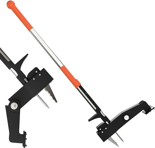 Manual Stand Up Weed Puller Tool with Long Handle | Heavy Duty 4-Claw Steel Head Weeder for Root Removal | Ergonomic Weeding Tool for Dandelion, Lawn, Yard & Garden Maintenance