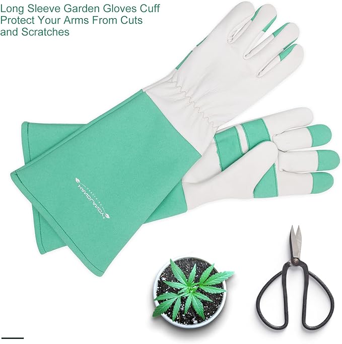HLDD HANDLANDY Long Gardening Gloves, Leather Thorn Proof Rose Pruning Glove for Men & Women, Great Gift for Gardener