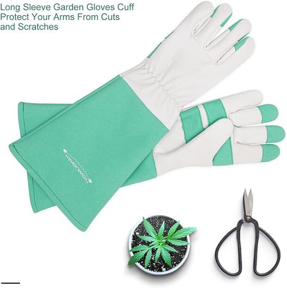 HLDD HANDLANDY Long Gardening Gloves, Leather Thorn Proof Rose Pruning Glove for Men & Women, Great Gift for Gardener