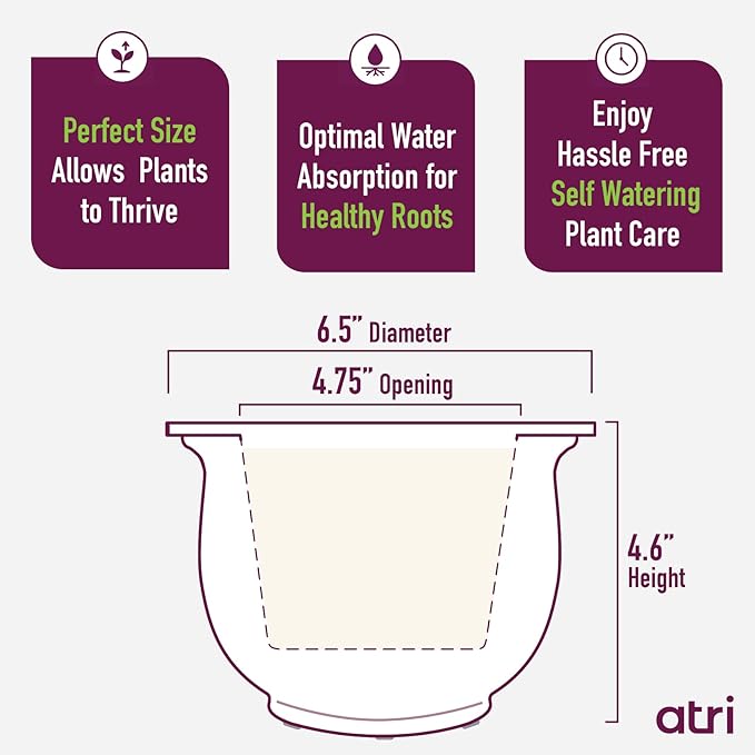 African Violet Pots Self Watering – 6.5”W x 4.6”H Ceramic Self Watering Pots for Indoor Plants with Glazed White Outer Pot & Absorbent Inner Pot for Easy Plant Care