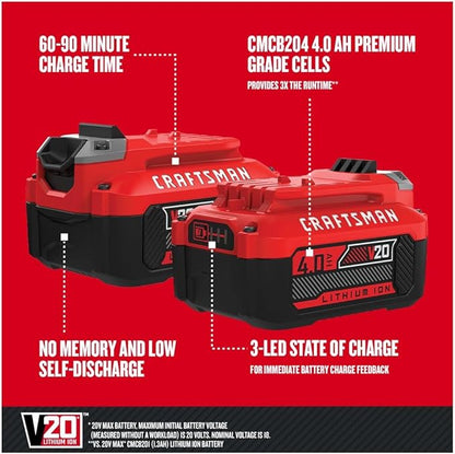 CRAFTSMAN V20 4Ah Lithium Ion Power Tool Battery 2-Pack (CMCB204-2)