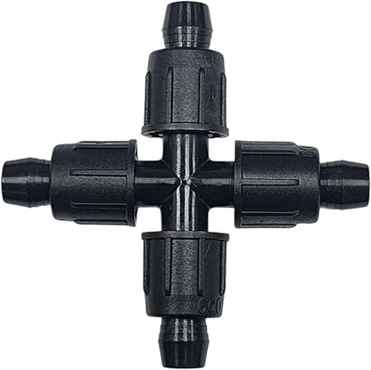 USA Made - 5 PACK Premium 1/2 Inch I.D 590" - .630" Drip Tape Irrigation Tubing 18mm Cross 4 Way Universal Perma-Loc Connector Barbed Locking Fitting - Fits All Brands Rainbird, Netafim, Etc. 18mm