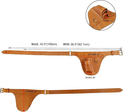 Tourbon Genuine Leather Florist Tool Belt Bag Gardener Farmer Tools Holster Waist Pouch Electrician Carpenter Organizer Kit 3 Pockets (Brownish Yellow, 42 inches)