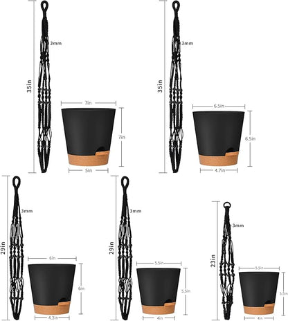 GARDIFE Hanging Planters for Indoor Plants,5Pcs Hanging Basket for Indoor Boho Home Decor,Macrame Plant Hanger,35 Inches,29Inch,23Inch, Ivory,Self Watering Planters, 7/6.5/6/5.5/5 Inch,Black&Black