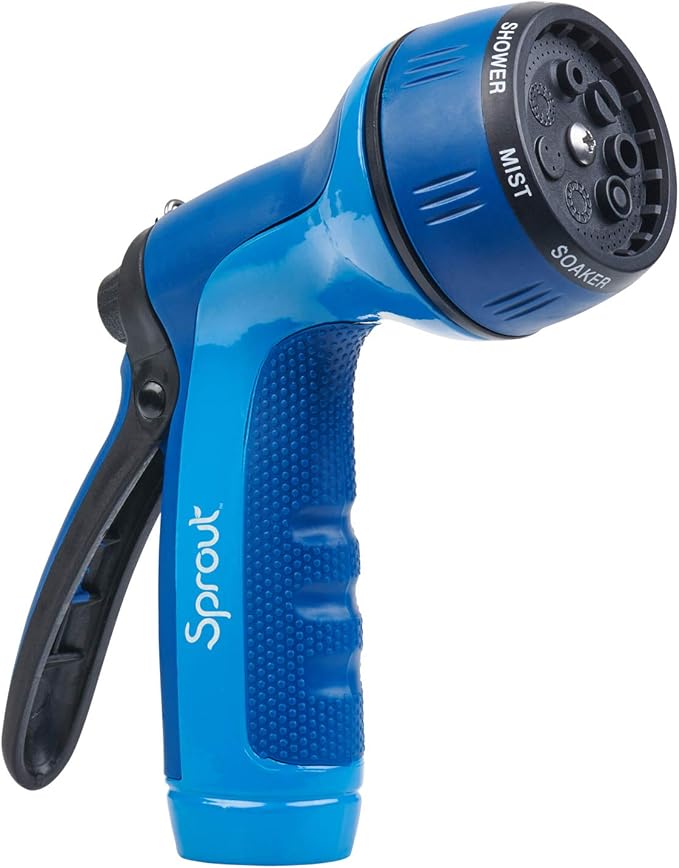 Sprout 65123-AMZ Metal Rear Trigger 7-Pattern Nozzle with QuickConnect Product Adapter Amazon Bundle, Blueberry Blue