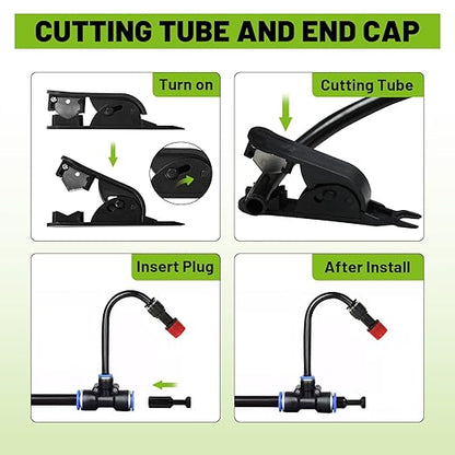 Drip Irrigation Kit - 100 FT. Hose Sprinkler System with 360° nozzles and T-connectors for Gardens, lawns, Plants, Flower beds, Trees, patios and hydroponics (24 360° nozzles + 24 T-connectors)