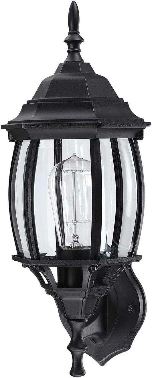 16.8 Inch Outdoor Porch Light - Black Outside Light for House, Metal and Glass Exterior Wall Sconce, Waterproof Wall Mount Outdoor Lantern for Garage,Front Door,Balcony,E26 Base