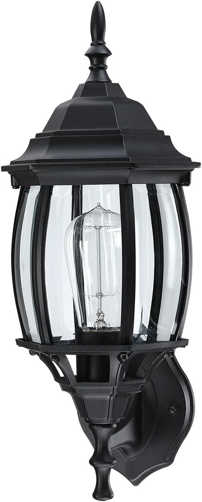 16.8 Inch Outdoor Porch Light - Black Outside Light for House, Metal and Glass Exterior Wall Sconce, Waterproof Wall Mount Outdoor Lantern for Garage,Front Door,Balcony,E26 Base