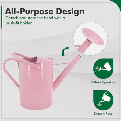 Galvanized Iron Watering Can for Indoor Plants, DIY Watering Cans for House Plant Garden Flower, Long Spout Water Can for Outdoor Watering Plants 6.44L 1.7Gallon (Pink)