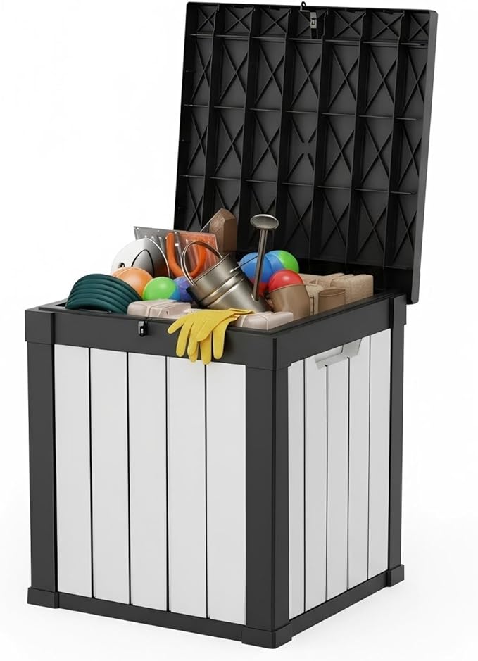 50 Gallon Lockable Deck Box, Waterproof Storage for Toys, Holiday Decor, Patio Cushions & More, All-Weather Heavy-Duty Organization Chest End Clutter