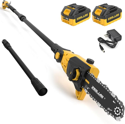Pole Saw, 8-Inch Cordless Pole Saw for Tree Trimming, 15-FT Max Reach, 16ft/s Cutting Speed, Auto Oiling, Tool-Less Electric Pole Saws, Tree Trimmer with 2x3.0Ah Battery & Charger