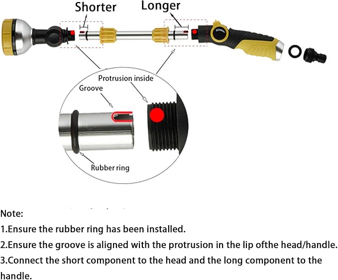 17.5" Gardening Watering Wand | 8 Spray Patterns & Thumb-Controlled Switch | 180° Rotating Long Nozzle| for Plants, Hanging Baskets and Shrubs, Pet Bathing, Wall Washing (yellow)