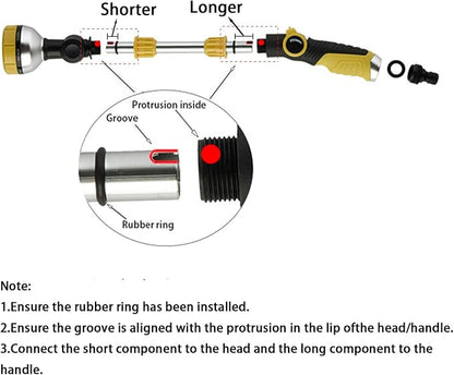 17.5" Gardening Watering Wand | 8 Spray Patterns & Thumb-Controlled Switch | 180° Rotating Long Nozzle| for Plants, Hanging Baskets and Shrubs, Pet Bathing, Wall Washing (yellow)