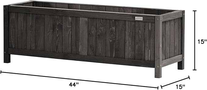 NatraHedge 15" Hampton Contemporary Black Wooden Planter Box Indoor and Outdoor Use for Patio Garden (44" x 15" x 15")