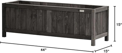 NatraHedge 15" Hampton Contemporary Black Wooden Planter Box Indoor and Outdoor Use for Patio Garden (44" x 15" x 15")