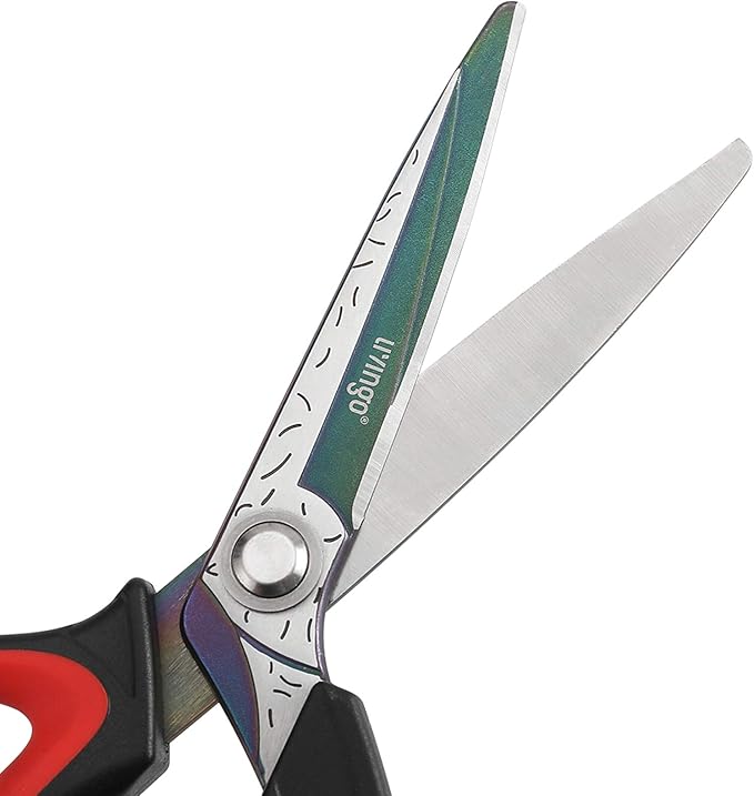 LIVINGO 10" Multipurpose Heavy Duty Scissors, Premium Titanium Coating Forged Stainless Steel Tool Industrial Shop Shears for Household, Pruning, Gardening, Fabric, Red/Black