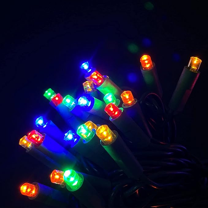 50 Count 5MM Wide Angle Led Christmas Lights Set,Outdoor Led String Lights for Garden Patio Christmas Trees Decoration,17 Feet Green Wire,Multi Color