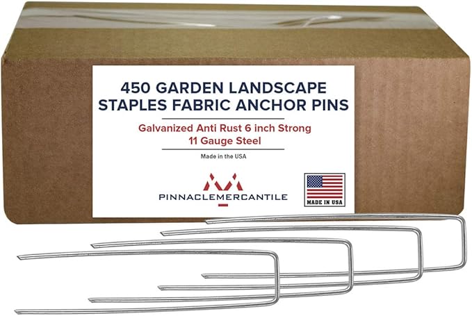 Pinnacle Mercantile USA Made 450 Pack Garden Landscape Staples Weed Barrier Fabric Stakes Galvanized 6 inch Pins Anti Rust Sod Staple 11 Gauge Steel