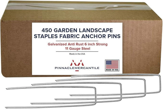 Pinnacle Mercantile USA Made 450 Pack Garden Landscape Staples Weed Barrier Fabric Stakes Galvanized 6 inch Pins Anti Rust Sod Staple 11 Gauge Steel