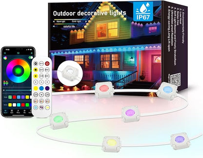 Permanent Outdoor Light,100ft with 72 LED Eaves Lights,Smart RGB Outdoor Lights with 75 Scene Modes,IP67 Waterproof,for Halloween Decorations,Christmas,Party,with App and Remote