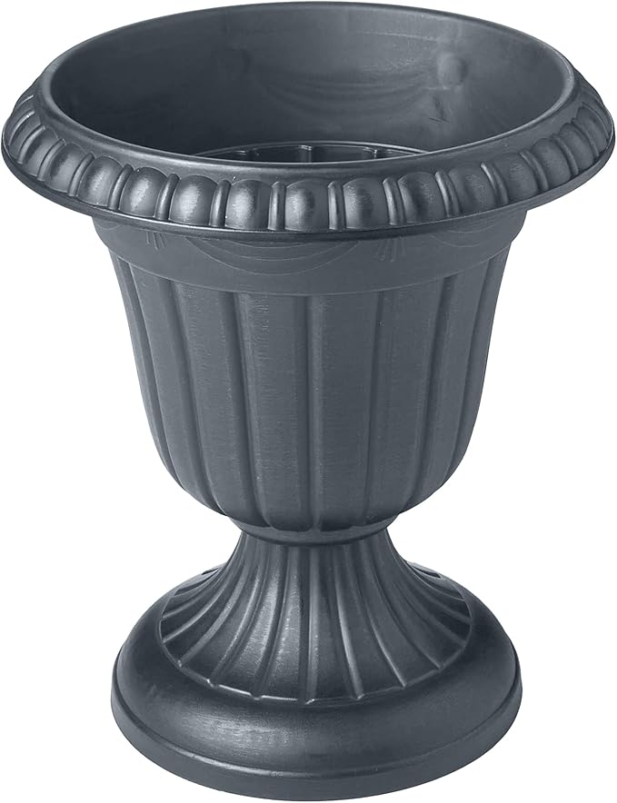 Arcadia Garden Products PL00GY Classic Traditional Plastic Urn Planter Indoor/Outdoor, 16" x 18", Gray