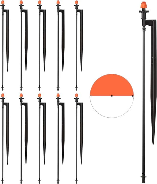 180 Degree Irrigation Sprinkler Heads: Micro Sprinkler Nozzle on 12 Inch Stake with 1/4" Tubing - Drip Spray Emitters for Garden Irrigation System