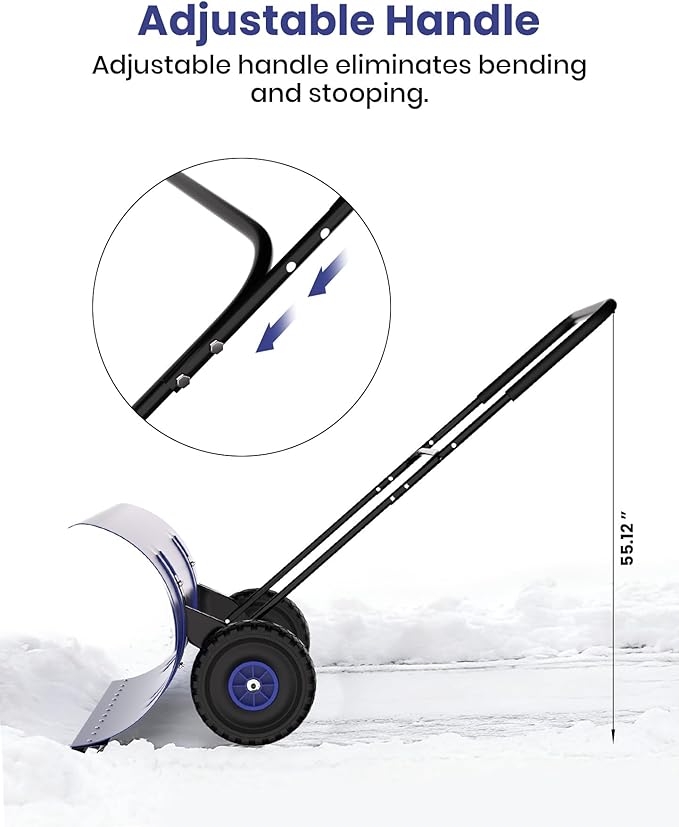 36” Snow Shovel for Driveway,Heavy Duty Wheeled Rolling Shovels 5 Position Angled Blade, Ergonomic Handle & Rubber Wheels for Efficient Snow Removal, Snow Plow for Doorway,Driveway and Sidewalks
