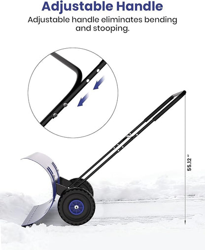36” Snow Shovel for Driveway,Heavy Duty Wheeled Rolling Shovels 5 Position Angled Blade, Ergonomic Handle & Rubber Wheels for Efficient Snow Removal, Snow Plow for Doorway,Driveway and Sidewalks