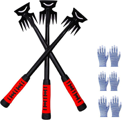 Weed Puller Tool-3-Piece Weed Pulling Tools, Manganese Steel 6-Teeth Multi-Purpose Gardening Manual Weeding Tools for Yard and Garden（HT3077B）